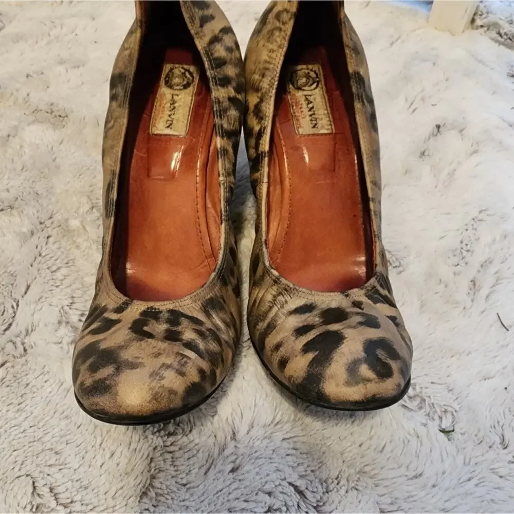 LANVIN ANIMAL PRINT BROWN/BEIGE/BLACK PLATFORM SIZE 9